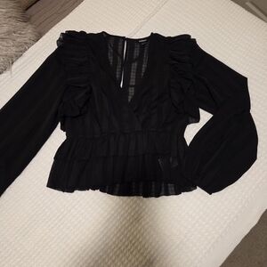 Elegant Black Ruffled Women's Top